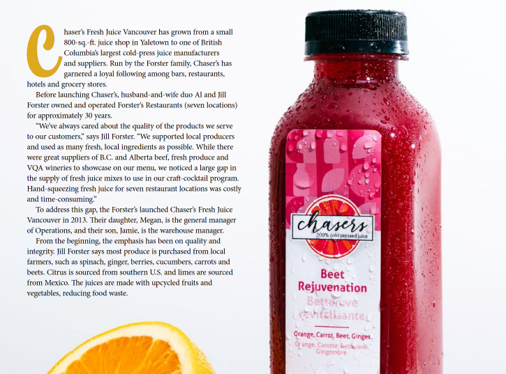 Chasers Fresh Juice Featured in Foodservice & Hospitality Magazine!